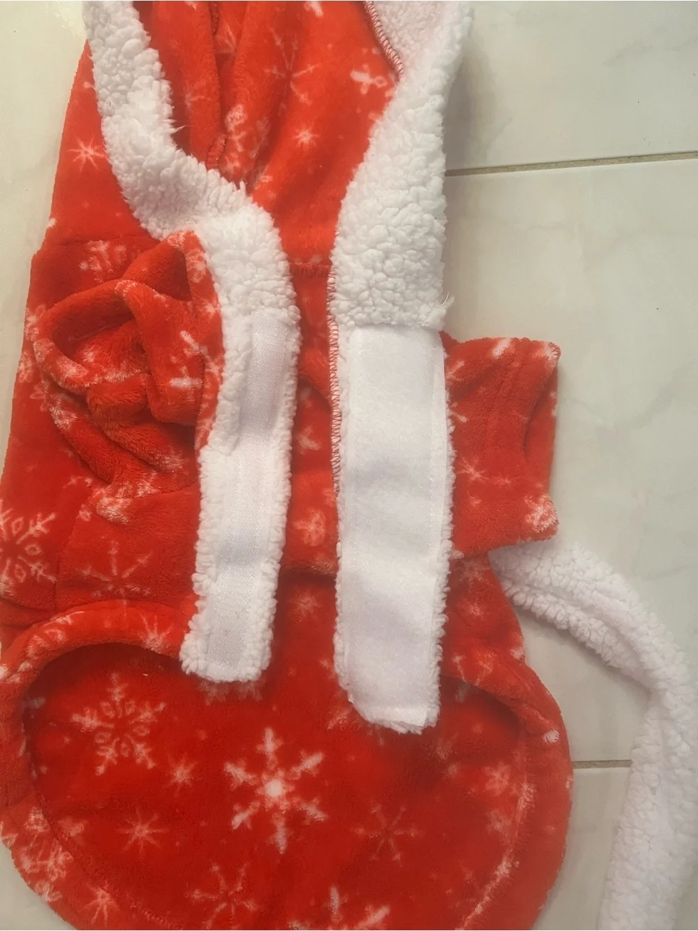 Red with White Snowflakes Fleece with White Sherpa Accents Hooded Robe for Dog
